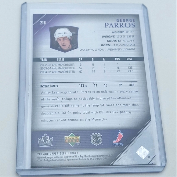 George Parros Upper Deck Young Guns Rookie Card 2005/06 #218 Kings - Picture 2 of 2